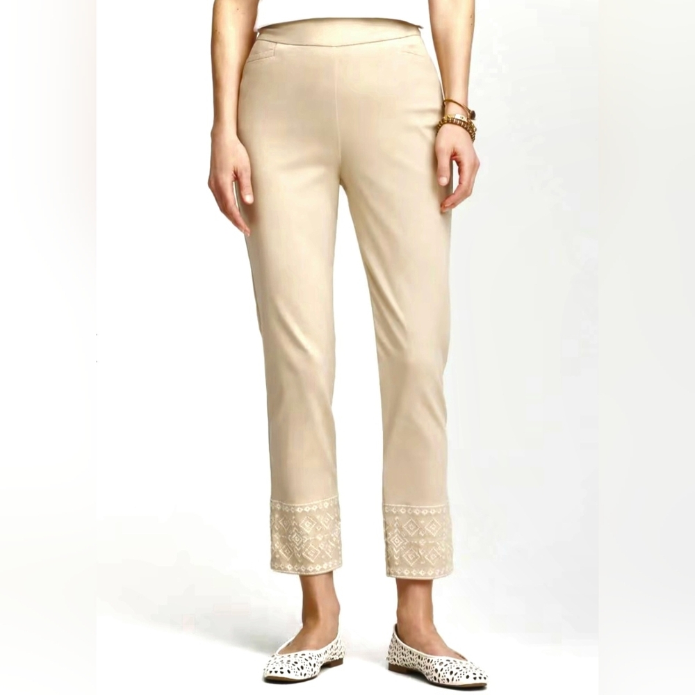 CHICO'S Brigitte Size 1 Wild Truffle NWT So Slimming Embroidered Ankle Pants